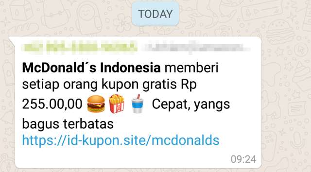 Pesan hoaks di WhatsApp. (Foto: Screenshot WhatsApp)