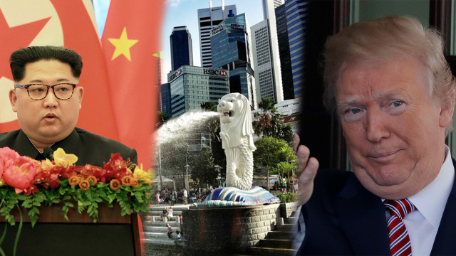 Kim Jong-Un, Singapura, dan Donald Trump. (Foto: KCNA/via Reuters, Wikimedia Commons, Reuters/Carlos Barria)