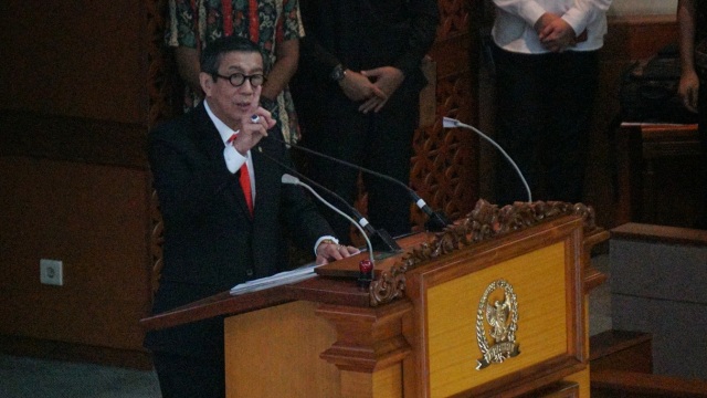 Menkumham Yasona Laoly memberikan tanggapan (Foto: Fanny Kusumawardhani/kumparan)
