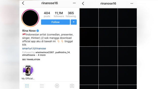 Feed Hitam Instagram Rina Nose  (Foto: Screenshoot Instagram @rinanose16)