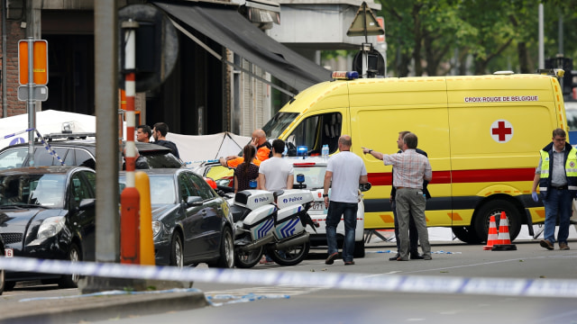 Baku tembaka di Liege, Belgia (Foto: VICTOR JAY via REUTERS)