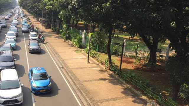 Tanda putih bekas pohon imitasi yang dicabut. (Foto: Moh Fajri/kumparan)