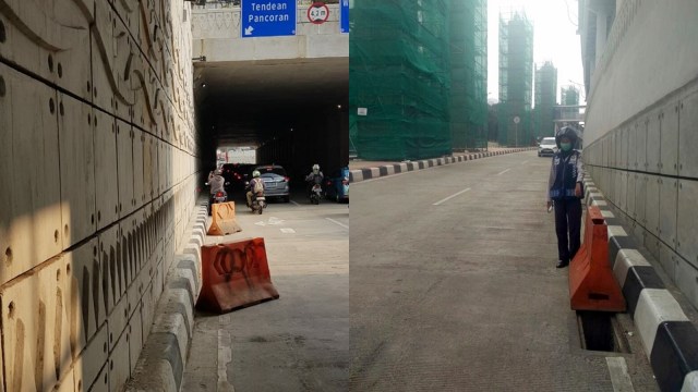 Lubang di Underpass Mampang ditutup barrier. (Foto: dok. Sudinhub Jaksel)
