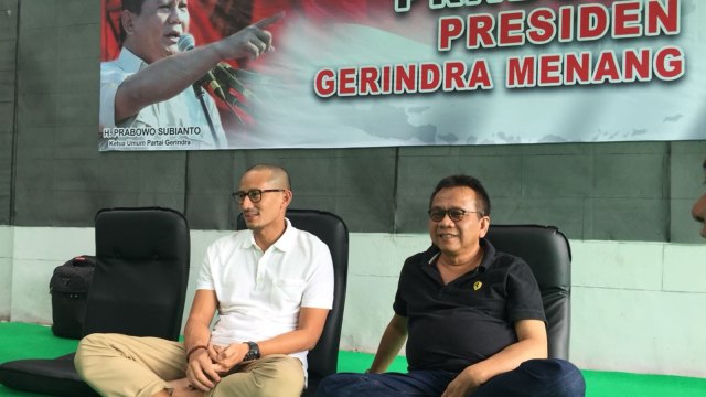 Sandiaga dan Moh. Taufik di Sekber Gerindra-PAN. (Foto: Andreas Ricky Febrian/kumparan)