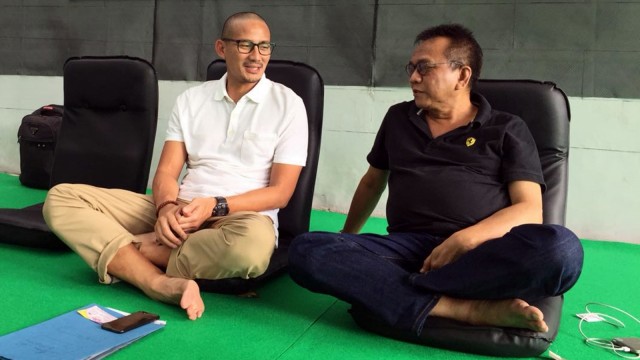 Sandiaga dan Moh. Taufik di Sekber Gerindra-PAN. (Foto: Andreas Ricky Febrian/kumparan)