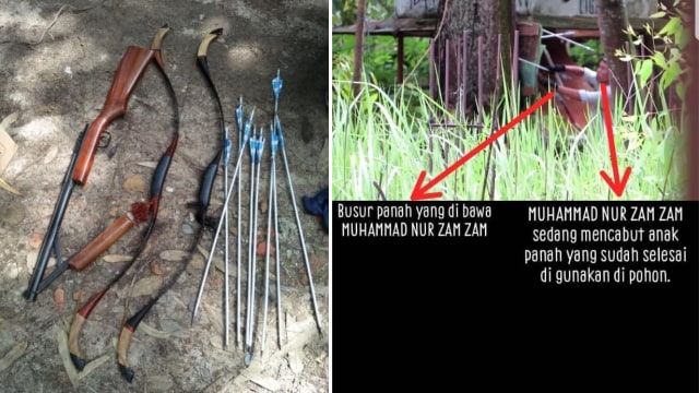 Barang bukti serta foto kegiatan memanah. (Foto: Dok. Istimewa)