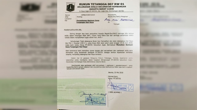 Surat permintaan THR.  (Foto: Dok,Istimewa)