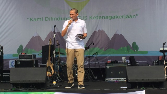 Sandi di acara mudik bersama BPJS Ketenagakerjaan. (Foto: Moh Fajri/kumparan)