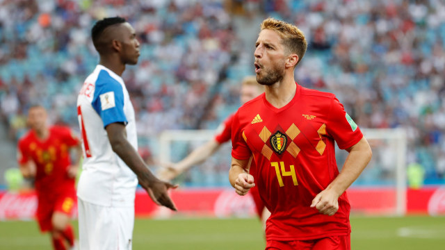 Selebrasi Dries Mertens. (Foto: REUTERS/Francois Lenoir)