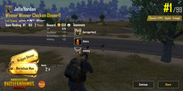 'Winner Winner Chicken Dinner' di PUBG. (Foto: Screenshot/PUBG Mobile)