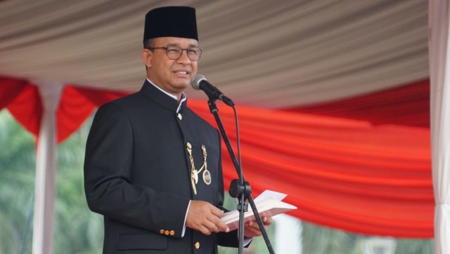 Anies di Upacara HUT ke-491 DKI Jakarta. (Foto: Puti Cinintya Arie Safitri/kumparan)