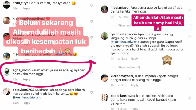 Insta story Kartika Putri soal komentar netizen (Foto: IG @kartikaputriworld)