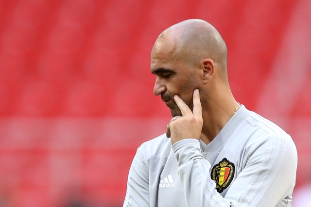 Roberto Martinez di sesi latihan Timnas Belgia. Foto: Reuters/Marcos Brindicci