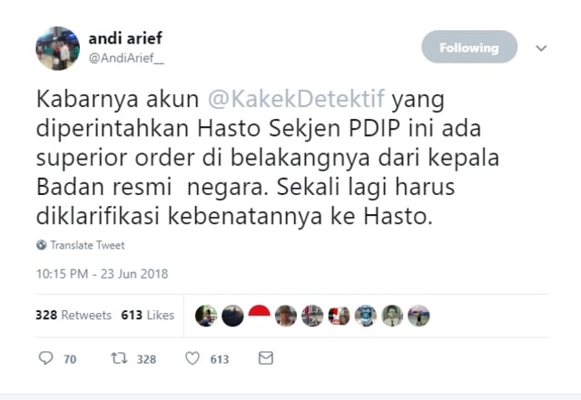 Cuitan politisi Demokrat Andi Arief. (Foto: Twitter Andi Arief)