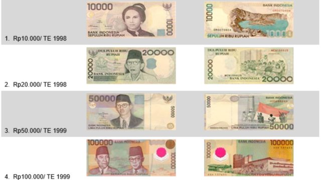 Pecahan uang yang bakal ditarik BI. (Foto: Dok: Bank Indonesia)