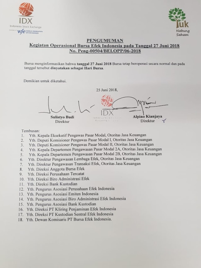 BEI Tetap Masuk di Pilkada Serentak 27 Juni. (Foto: Dok. BEI)