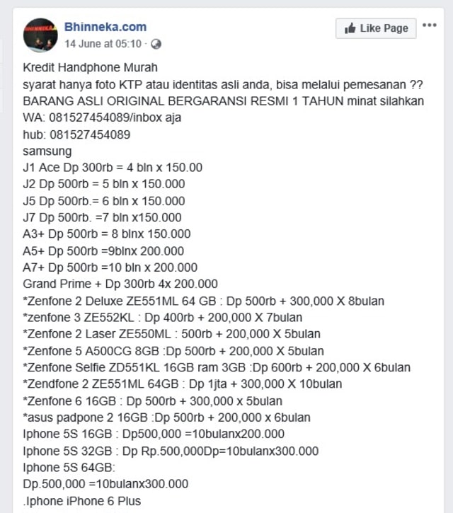 Waspada Penipuan Atas Nama Bhinneka di Facebook! (2)