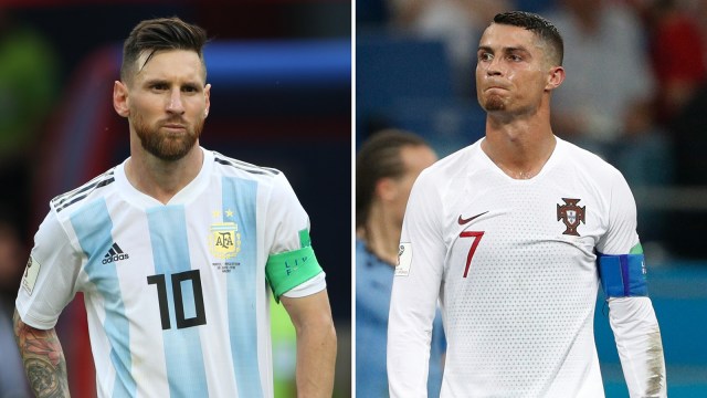 Lionel Messi dan Cristiano Ronaldo. (Foto: Adrian Dennis, Roman Kruchinin/AFP)