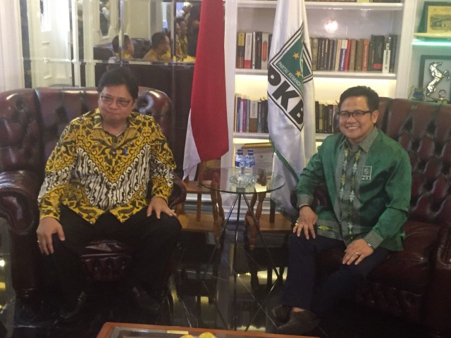 Airlangga Hartarto dan Muhaimin Iskandar di DPP PKB (Foto: Soejono Saragih/kumparan)