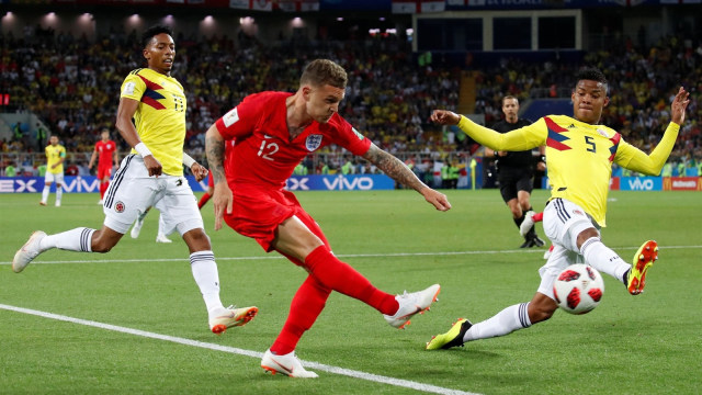 Aksi Kieran Trippier pada pertandingan menghadapi Kolombia. (Foto: Reuters/Maxim Shemetov)