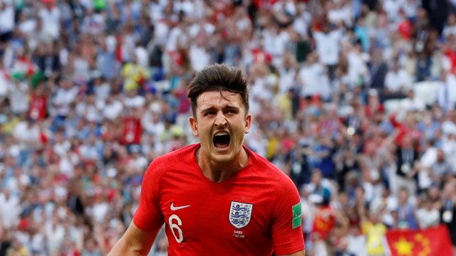 Maguire merayakan golnya. Foto: REUTERS/Carlos Garcia Rawlins