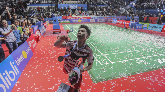 Kevin Sanjaya di Indonesia Open 2018. (Foto: Muhammad Adimaja/ANTARA)