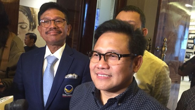 Muhaimin Iskandar dan Johny G Plate di DPP Nasdem (Foto: Reki Febrian/kumparan)