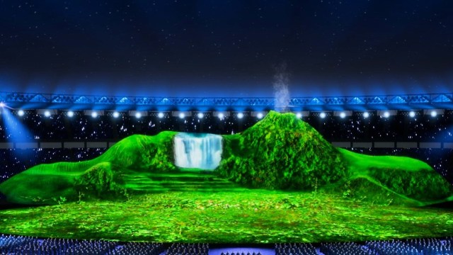 Konsep gunung dan air terjun di pembukaan Asian Games 2018. (Foto: (ist.))