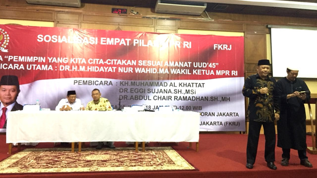 Sosialisasi 4 Pilar MPR RI di Aula masjid Agung Al Azhar, Jakarta. (Foto: Yuana Fatwalloh/kumparan)