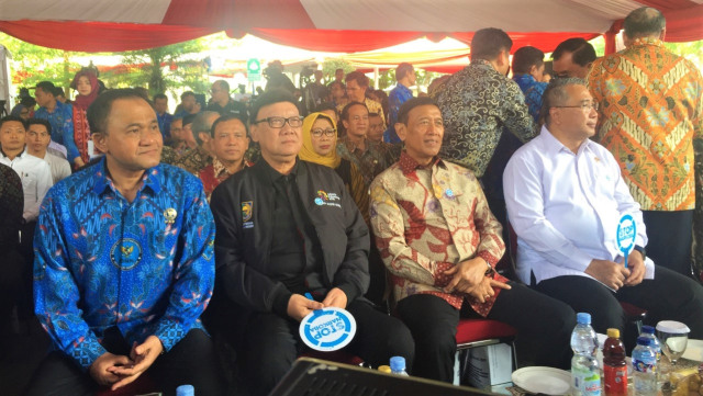 Heru Winarko, Tjahjo Kumolo, dan Wiranto  dalam Hari Anti Narkoba Internasional. (Foto: Soejono Saragih/kumparan)