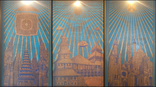 Lukisan yang mewakili agama di nusantara di rumah BJ Habibie (Foto: Imesh)