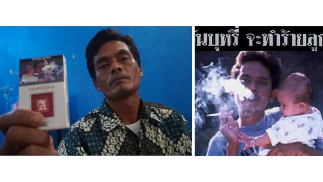 Dadang Mulya, pria yang mengaku ada di bungkus rokok. (Foto: Helmi Afandi Abdullah/kumparan dan Dok.tobaccolabels.ca)