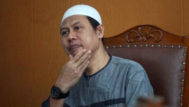 Pimpinan Jamaah Anshorut Daulah, Zainal Anshori, jalani sidang pleidoi pembubaran JAD di PN Jakarta Selatan, Jumat (27/7). (Foto: Nugroho Sejati/kumparan)