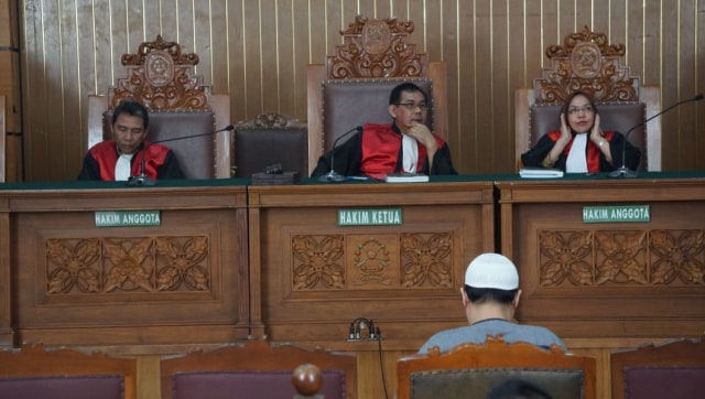 Suasana persidangan dengan agenda pleidoi pembubaran JAD di PN Jakarta Selatan, Jumat (27/7). (Foto: Nugroho Sejati/kumparan)