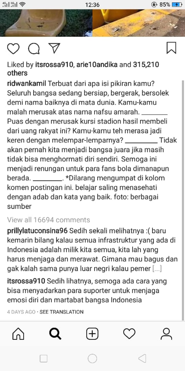 Postingan Ridwan Kamil dikomentari Prilly Latuconsina. (Foto: Instagram)