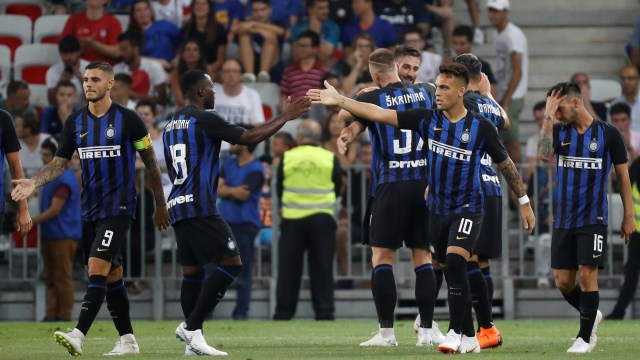 Selebrasi pemain Inter Milan usai gol Gagliardini. (Foto: REUTERS/Eric Gaillard)