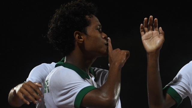 Selebrasi gol Bagus Kahfi. (Foto: Antara/Zabur Karuru)