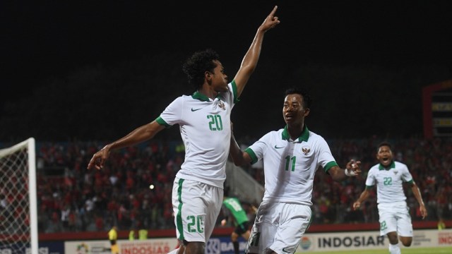 Selebrasi gol Bagus Kahfi. (Foto: Antara/Zabur Karuru)