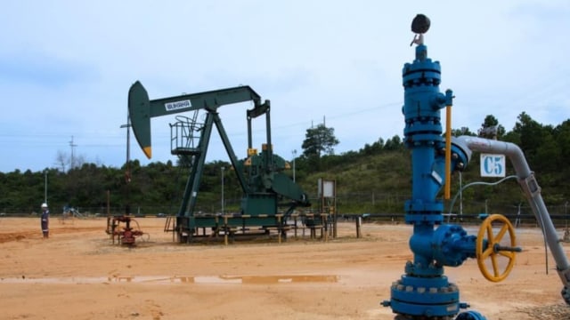 Pompa angguk di sumur minyak. (Foto: instagram @cahayabumi)