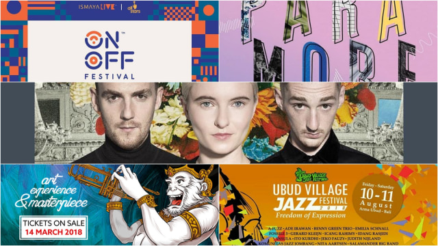 Konser Musik di Bulan Agustus. (Foto: Instagram @mcm.live, @cleanbandit, @prambananjazz, @onofffestival, @ubudvillagejazzfestival)