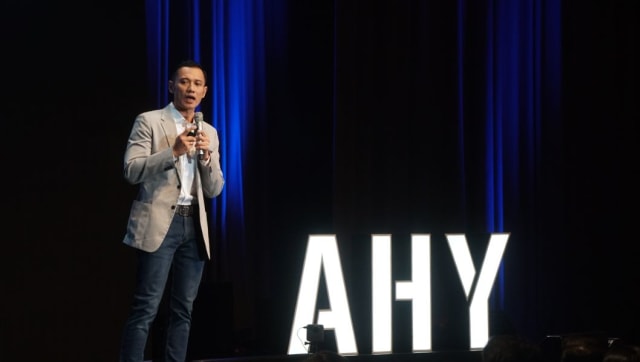 Orasi AHY #MudaAdalahKekuatan di Djakarta Theater, Jumat malam (3/8). (Foto: Nugroho Sejati/kumparan)