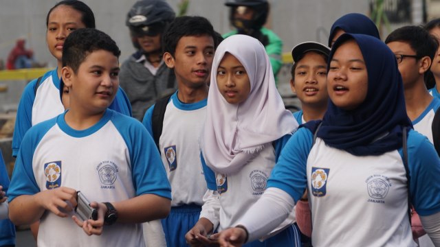 Jalan Sehat Semarak Asian Games di Kemendikbud (Foto:  Fanny Kusumawardhani/kumparan)