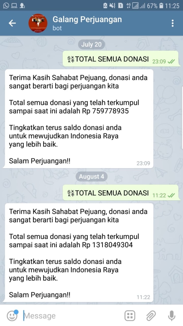Jumlah dana yang terkumpul hasil galang dana (Foto: Dok. Istimewa)