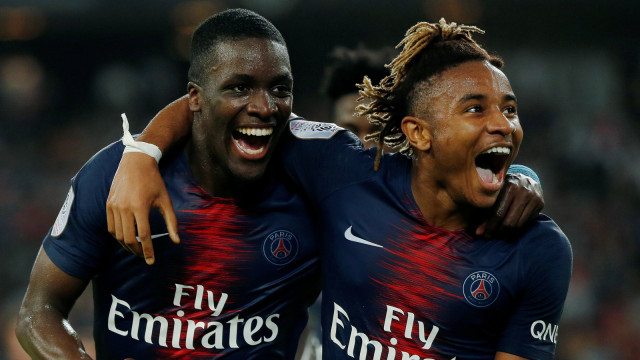 Perayaan gol PSG ke gawang AS Monaco pada laga Piala Super Prancis. (Foto: Bobby Yip/Reuters)