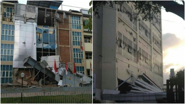 Kerusakan akibat gempa di Universitas Mataram, Lombok, Senin (6/8). (Foto: Dok. Istimewa)