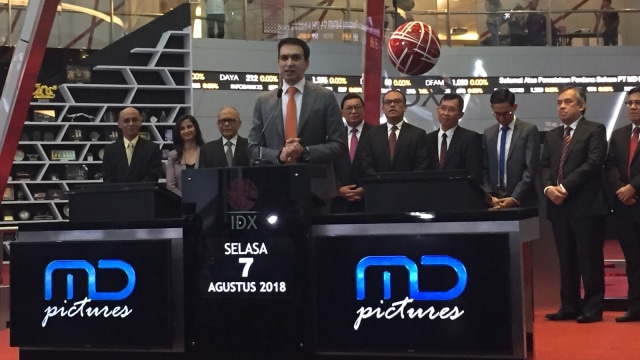 Manoj Punjabi di konferensi pers MD Pictures yang resmi melantai di BEI, Jakarta, Selasa (7/8). Foto: Selfy Sandra Momongan/kumparan