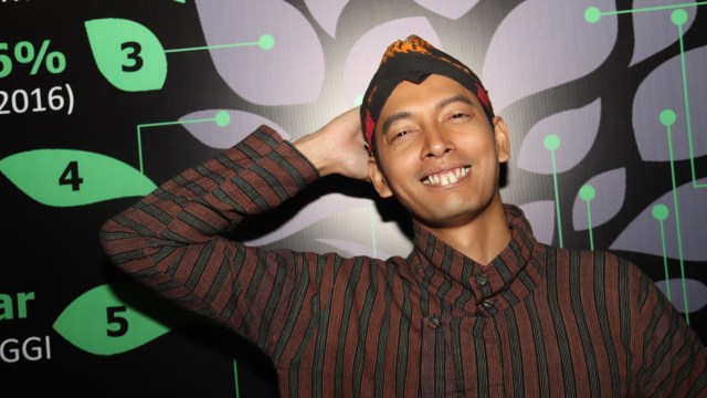 Fedi Nuril dengan karakter Doyok di peluncuran saham MD Pictures di BEI, Jakarta, Selasa (7/8). (Foto: Munady Widjaja)