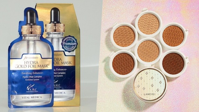 A.H.C. Premium Hydra Gold Foil Masks dan Laneige BB Cushion Hydra Radiance (Foto: IG: @blinkmummy @laneige_us)