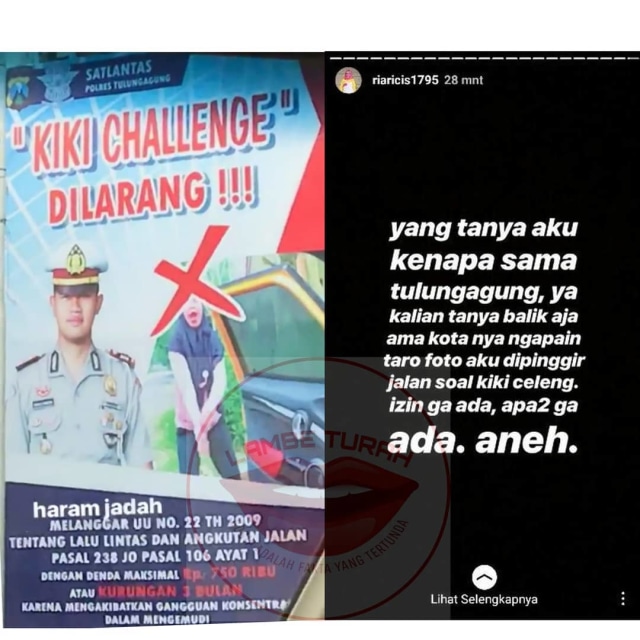 Foto Ria Ricis dijadikan poster oleh Satlantas Polres Tulungagung (Foto: Instagram/@lambe_turah, @Riaricis1795)