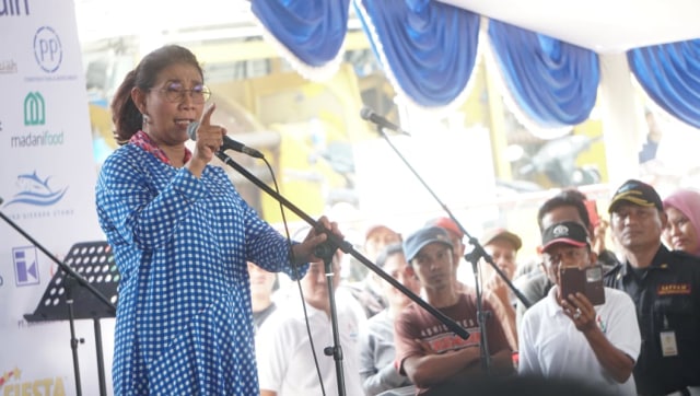 Menteri Kelautan Dan Perikanan Susi Pujiastuti di Festival Muara Baru 2018, Jakarta Utara, Sabtu (11/8/18). (Foto: Helmi Afandi/kumparan)